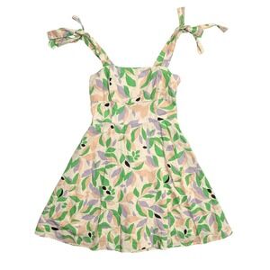Gianni Bini GB Floral Linen Blend Mini Dress XS Fit & Flare Bow Strap